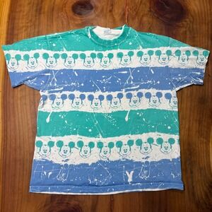 Vintage Mickey Mouse All Over Print 90s Crewneck T-shirt Paint Single Y3-12